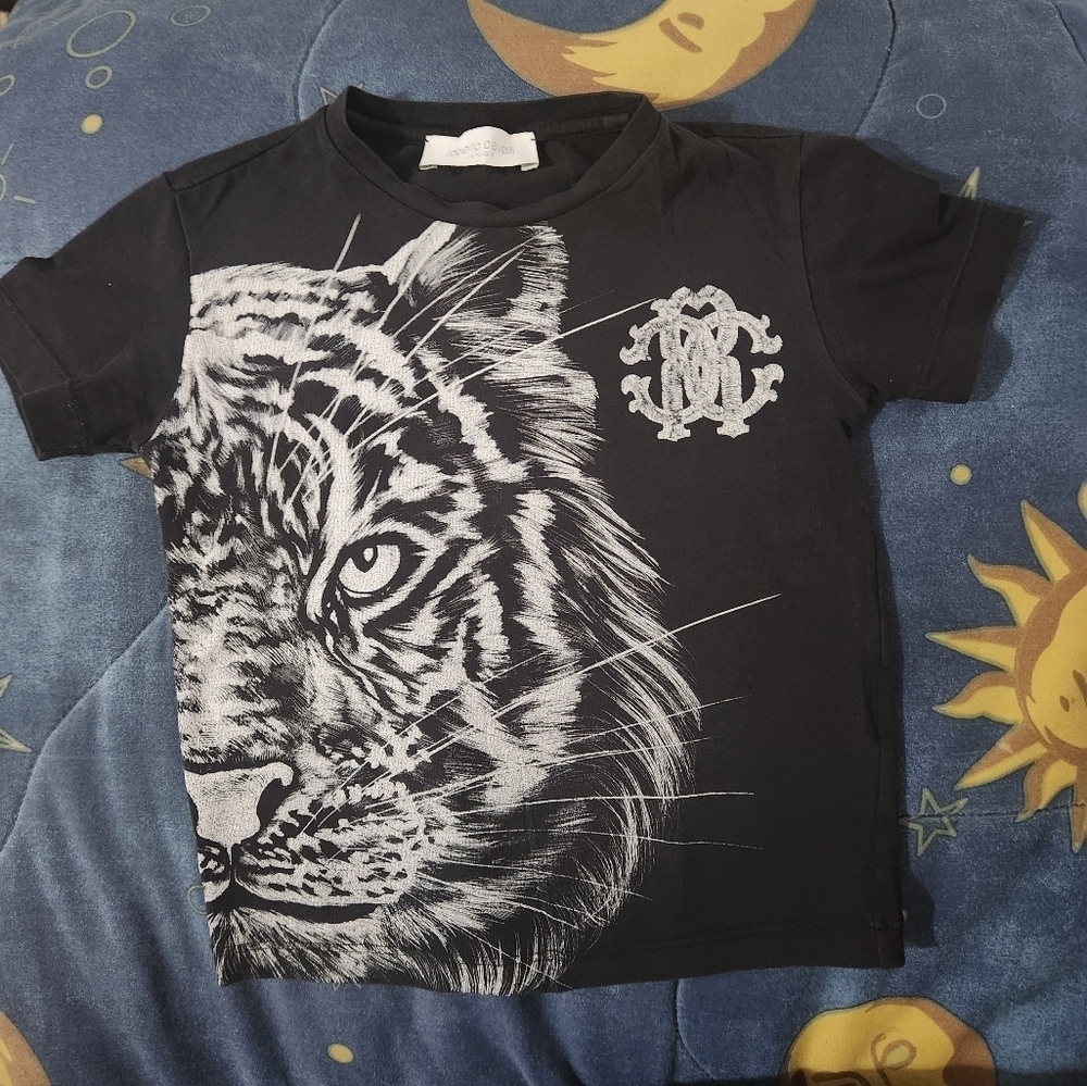 Roberto Cavalli Junior Black and White Short Sleeve Tee Fierce Graphic